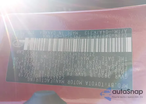 2018 Toyota Corolla Le z USA, uszkodzony, nr VIN 2T1BURHEXJC077595